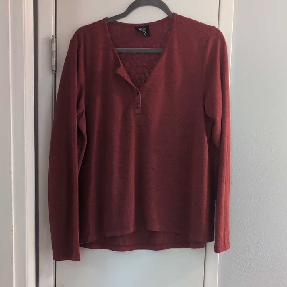 Bobeau Rust Long Sleeve V-Neck Top